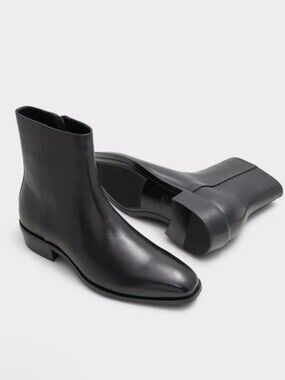 NWT•Aldo Amur Black Leather & Textured Rear Panel Zipper Closure Ankle Boots•9.5